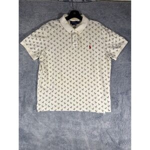 Polo Ralph Lauren Mens Custom Slim Fit Anchor Print Polo Shirt White Large 9153